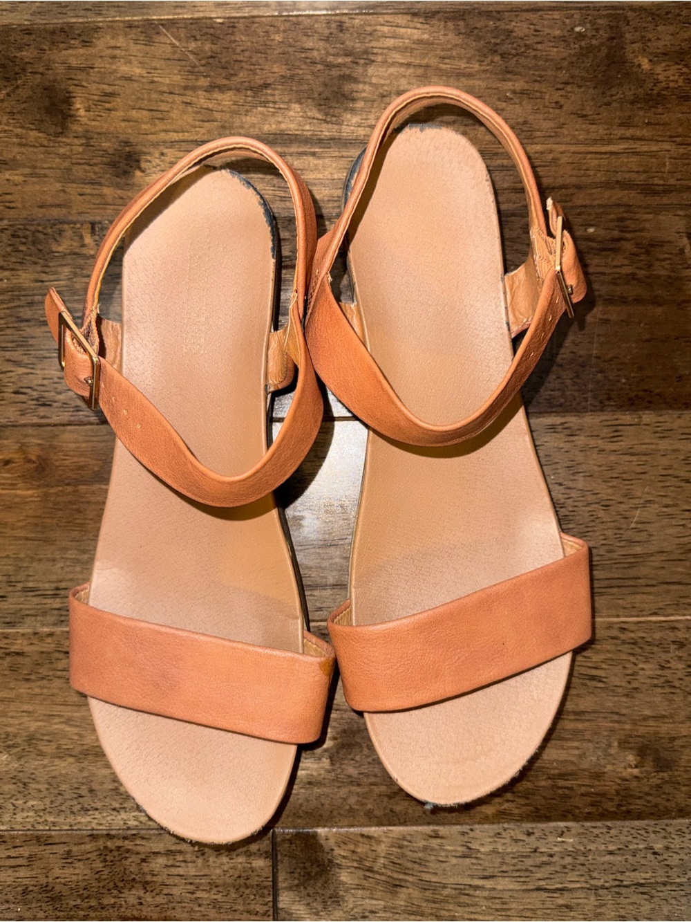 Sammi Women’s Size 10M Tan Cognac Ankle Strap Flat Sandals Buckle - Picture 2 of 5